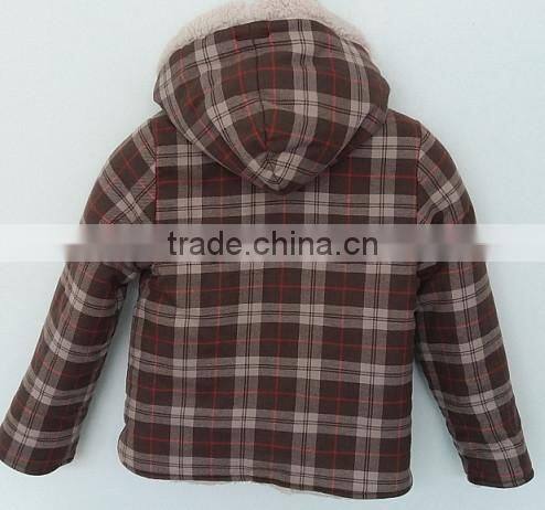 baby boys brown grid over coat with faux fur cap for winter