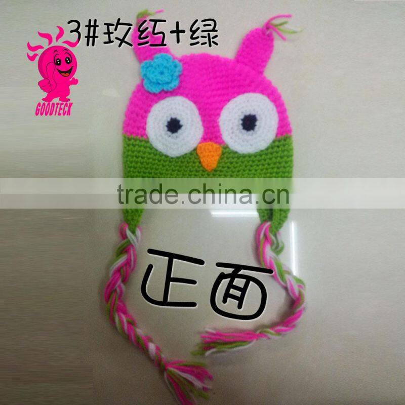 Hot sale 2015 Owl baby black and orange wool hats, green eyes Color matching hats