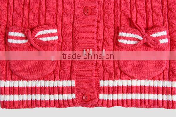Two pockets girls cable knit pattern open chest cardigan sweater