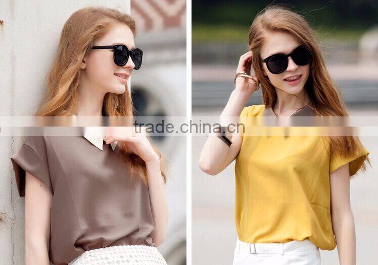 F20039B Short sleeve chiffon shirt lapel design women t shirt