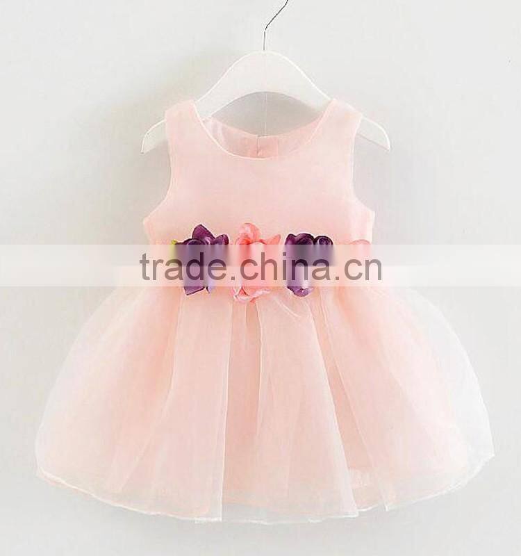 Wholesale hot sale promotional appliques flowers sleeveless baby girl dress