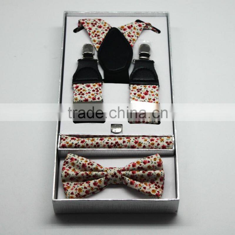 High quality bow tie with hanky and suspenders gift box sets