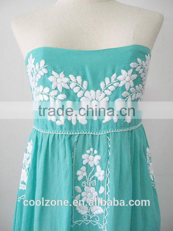Fashion strapless embroidered mexican dress wholesale mexico clothing