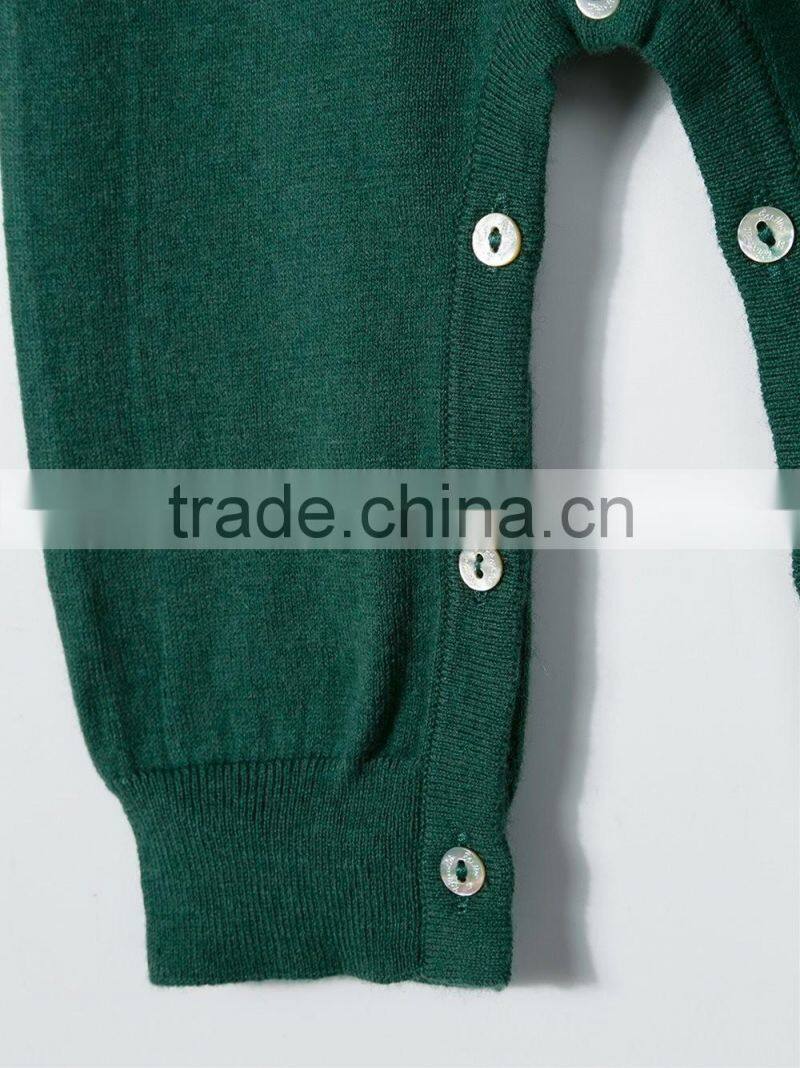 Green Cotton Blend Round Neck Plain for Winter Season Custom Baby Romper