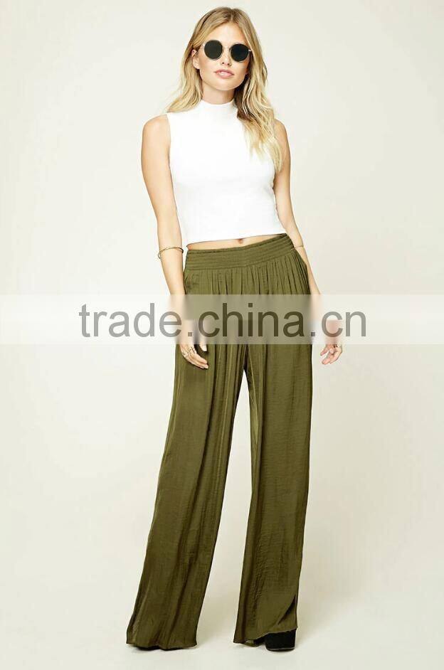 2017 China Spring Hot Selling Brand Quality Womens Wide Leg Crepe Chino Pants