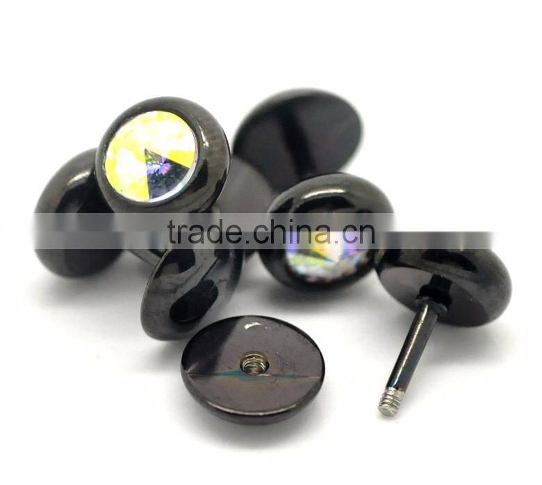 4PCs Cool 16 Gauge 316L Surgical Grade Steel Clear AB Color Rhinestone Fake Ear Plugs