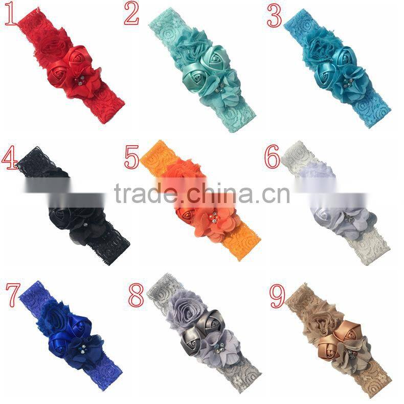 Lace Turban Headbands For Baby Girls Rose Flower Head Wraps M7042901