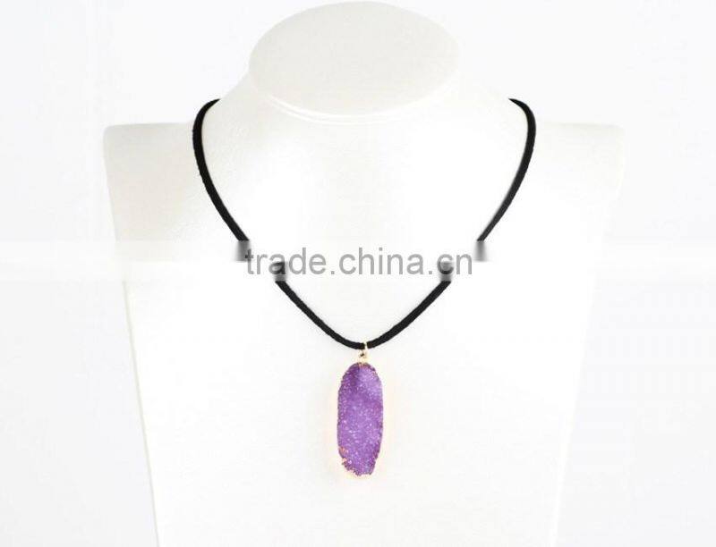 Natural Crystal Quartz Stone Gold Plated Pendant Womens Irregular Necklace