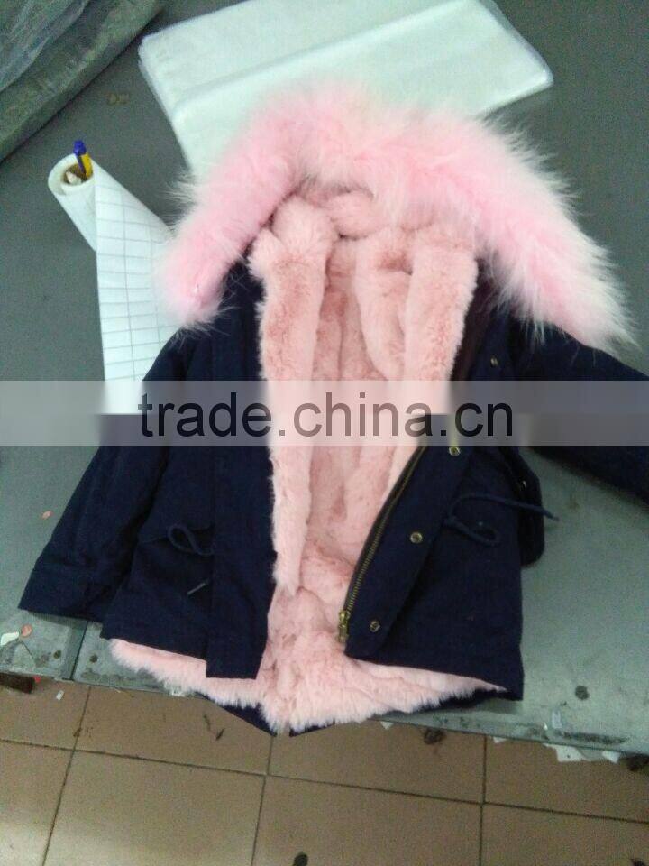2017 Navy Kids Fur Parka For Girls Winter Wear, Short Mini Fur Down Jacket Wholesale