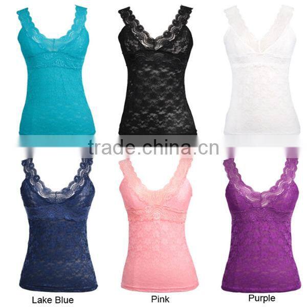 Sexy Seamless Stretch Lace Trim Cami Strap 6 Colors Ladies' Tank Top-1