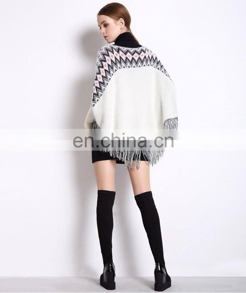2016 Autumn latest fancy tops wool sweater design for girls cashmere poncho