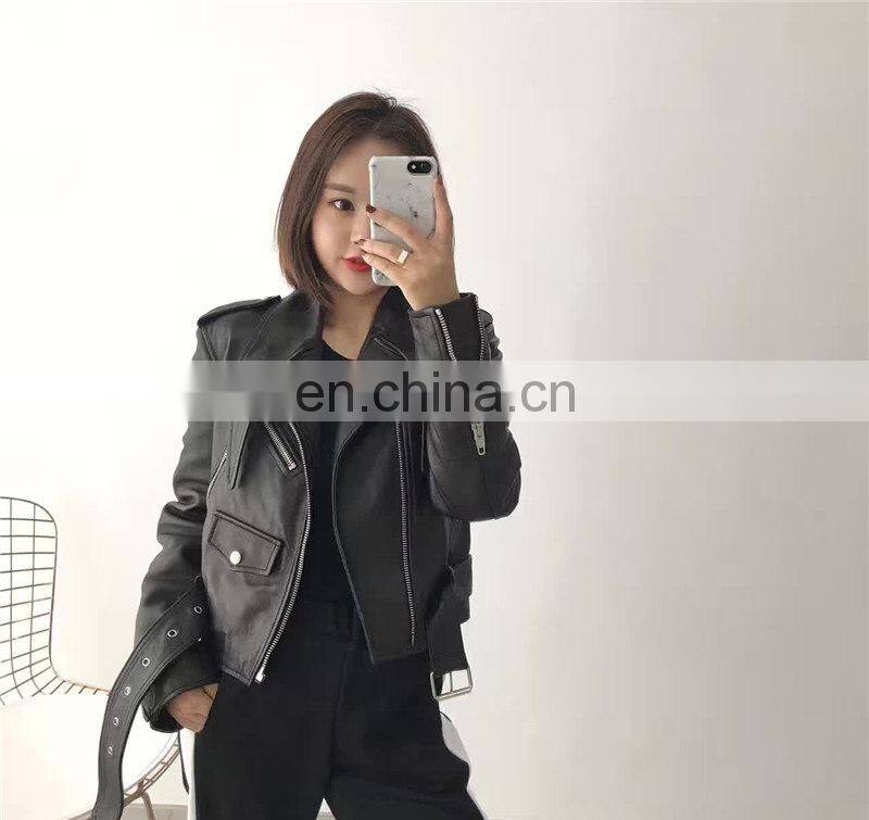 Handsome Motorcycle Spring Jacket Short Leather Zipper Jackets Leather for Women