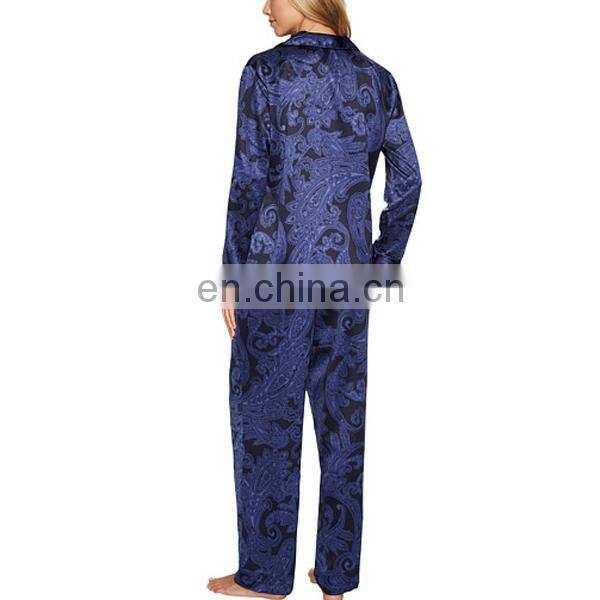 Chinese clothing manufacturers woman customized print satin pajamas sleepwear