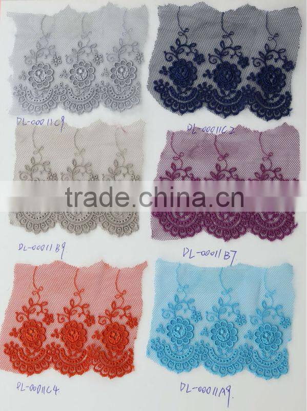Elegant sky blue color polyester embroidery lace trimming