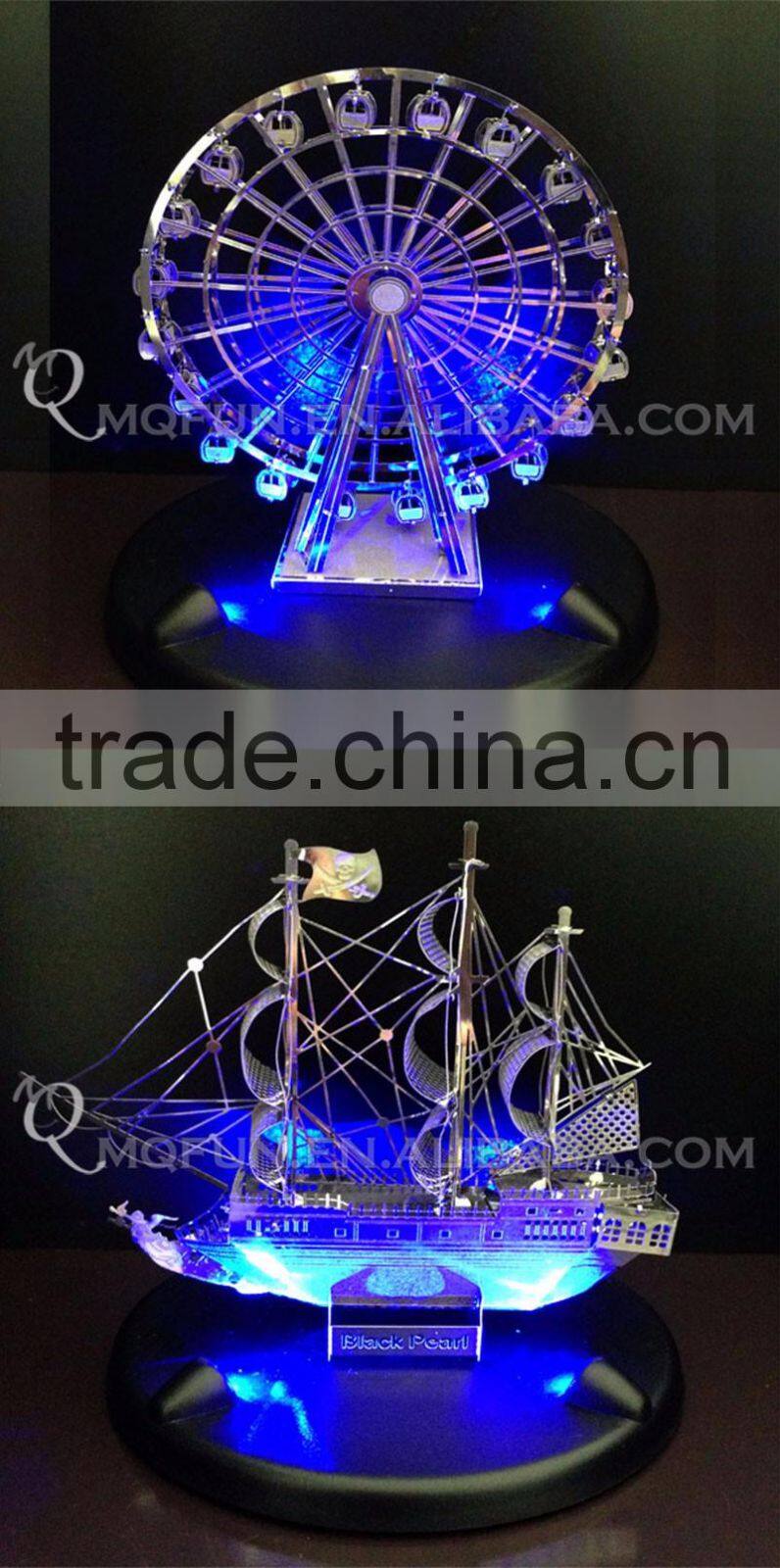 PIECE FUN 3D Metal Puzzle led base blue light flash tool Adult kids model educational toys gift NO.PF 1004