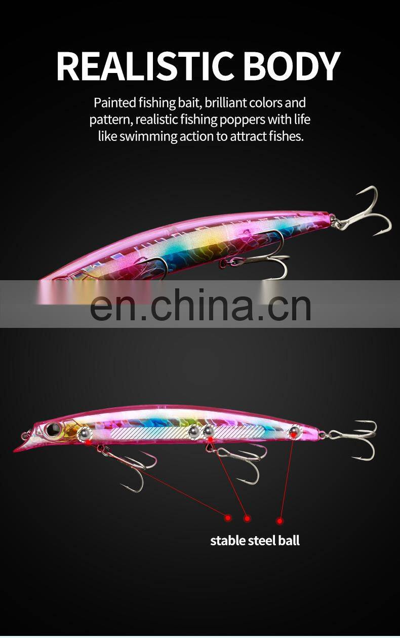 JOHNCOO 140MM 20G Suspend Realistic Fishing Pencil Poppers Lures with Metal Balls