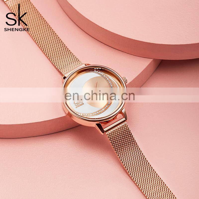 SHENGKE Dazzling Dial Alloy Watches Woman Black Mesh Belt Alloy Waterproof Ladies Wholesale Watches K0088L Reloj Para Mujer