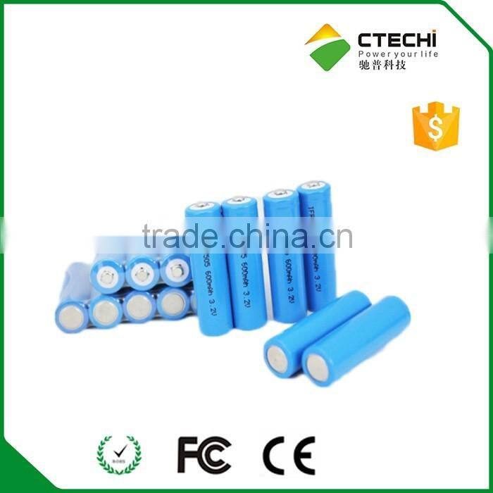 3.2v 14500 IFR battery,LiFePO4 Cylindrical battery rechargeable 600mah
