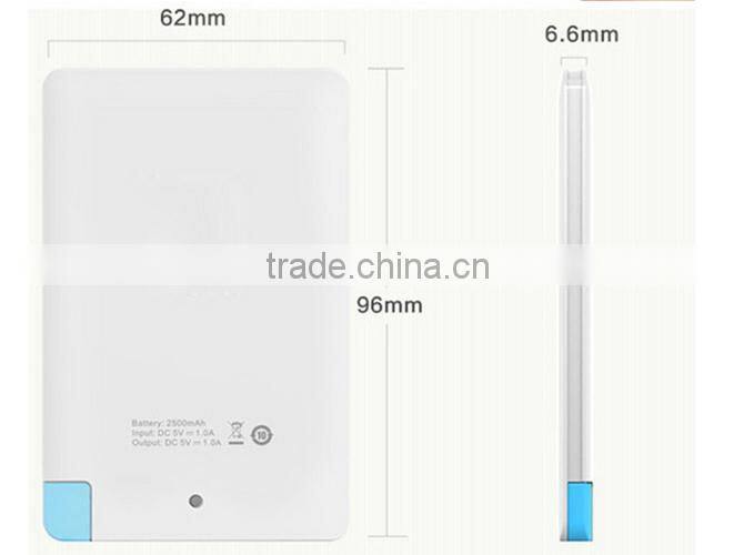 Most popular Fashion Portable 2500mAh credit card power bank for Andorid/IOS