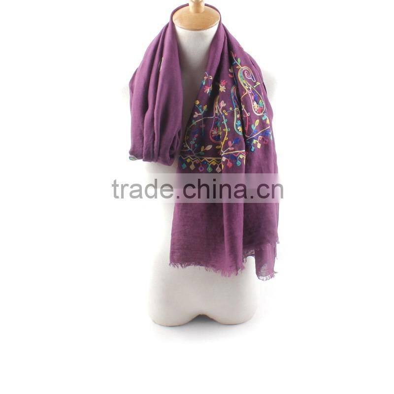 Retro Vintage Long Style Paisley Embroidery Cotton Hijab Ladies' Scarf