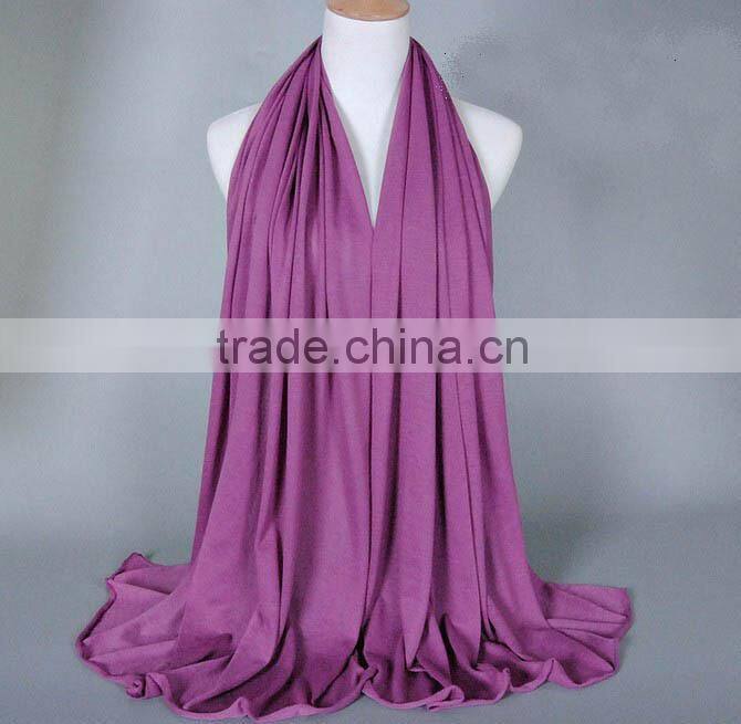 Wholesale Plain Solid Color Polyester Cotton Knitted Jersey Muslim Hijab