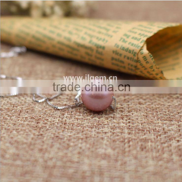Luxury Simple natural water round shaoe pearl silver necklace with gold necklace