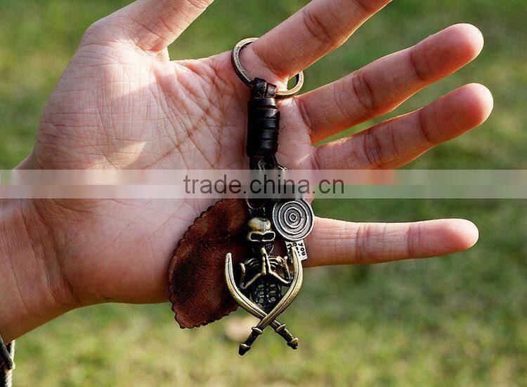 Hot Sale Leather KeyChain High Quality Fashion Skull Pendant Key Chain rings Vintage keyring Accessories