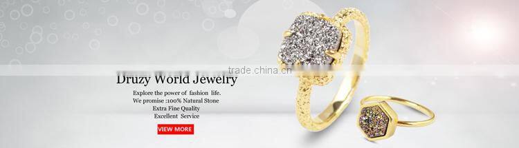 Gold plated natural rainbow heart druzy agate stone adjustable knuckle ring