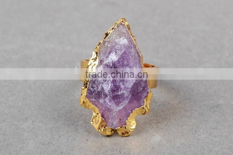 Natural rough stone arrowhead amethyst ring