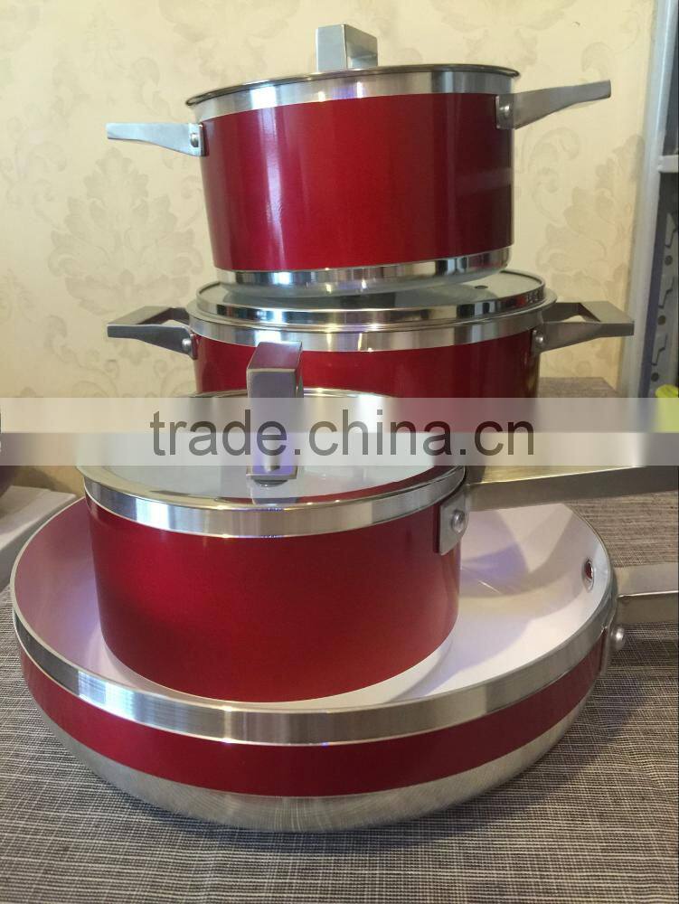 Mejores Ventas de Calidad Amarillo de aluminio olla de ceramica de utensilios de cocina de acero inoxidable mango