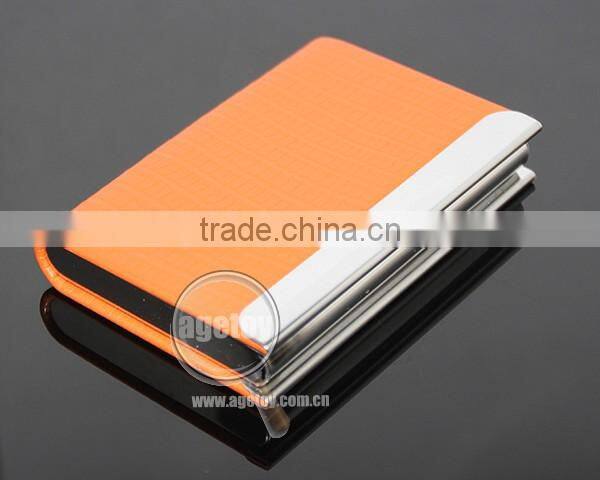 Orange Color Leather Stainless Steel Metal Leather Business Card Holder