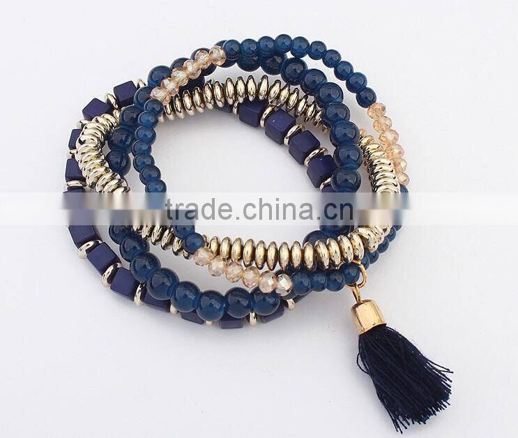 >>2016 New design handmade multi layered clear tassal bead bracelet set/