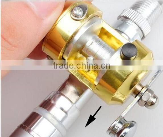 Golden Vara De Pesca Mini Aluminum Pocket Pen Fishing Rod Pole + Reel Sea Fishing Rods Tackle Tool