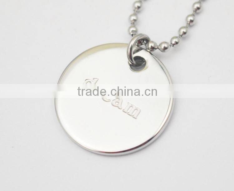 Stainless steel Custom logo round engraving tag necklaces