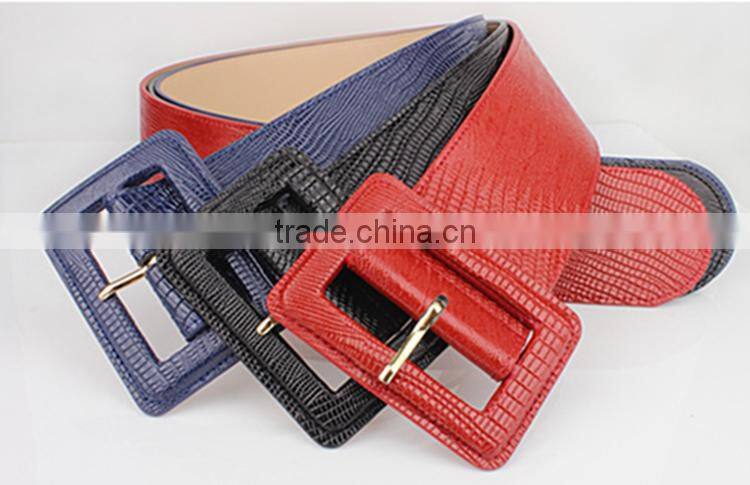 2016 fashion stylish wide size PU woman dress belt for woman with square a buckle