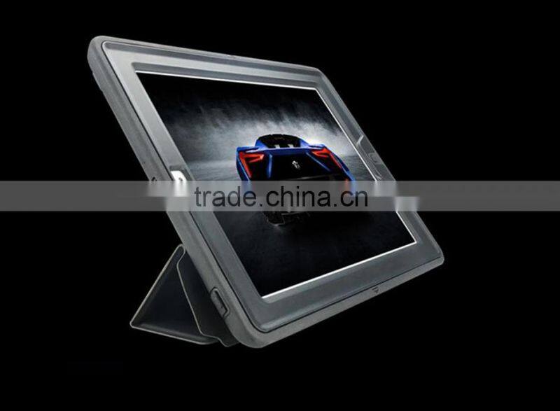 For iPad air 2 military defender shockproof PU flip case with removable kickstand