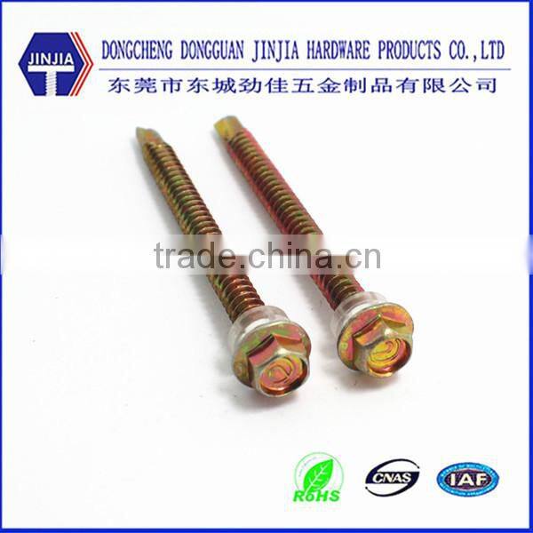 ASME 14#-14*75 yellow zinc hex washer head self drilling roofing screws with EPDM
