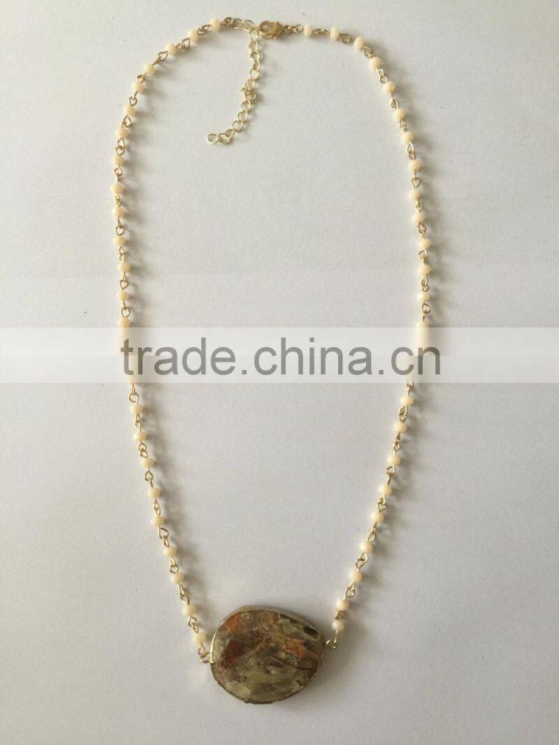 Latest Popular Natural Stone Beads Jeweled Slim Velvet Tassel Necklaces