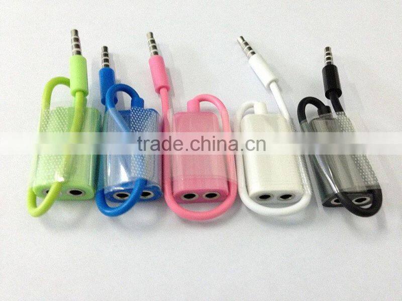 2014 best selling headphone splitter 3.5mm headphone splitter with mic for mobile phones MP3 MP4 MP5
