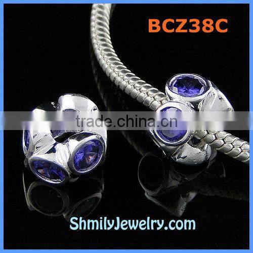 Wholesale Purple CZ Rhinestone Silver Spacer Charms BCZ38C