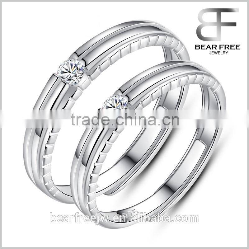 925 Sterling Silver Cubic Zirconia Wedding/Engagement/Promise Adjustable Couples Rings