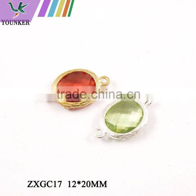 2016 New Design Hot Sale Zircon Faceted Pendant Glass Gold & Silver Bezel Paw Setting gemstone Connectors for Jewelry Making.