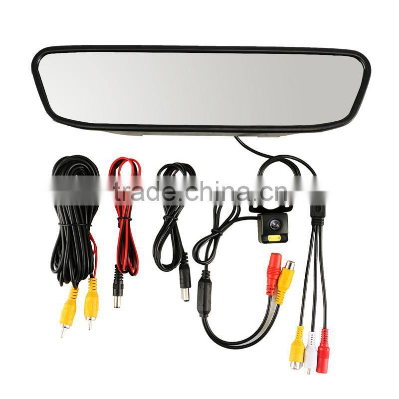 Car Reverse Backup Radar with 4 Parking Sensors+4.3" Car Mirror Monitor +Waterproof car Camera