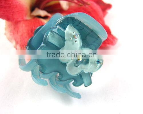 New Hair Bow Hairpin Claw Clip Bule Barrette Acryl Rhinestone