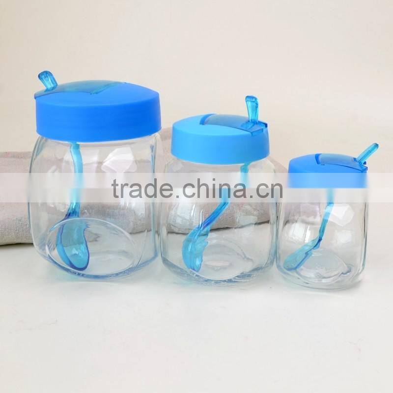 Glass Spice Jar with Spoon Unique Shape Spice Bottle with Lid