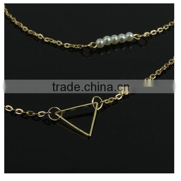 double layers thin simple gold long chain pearl necklace