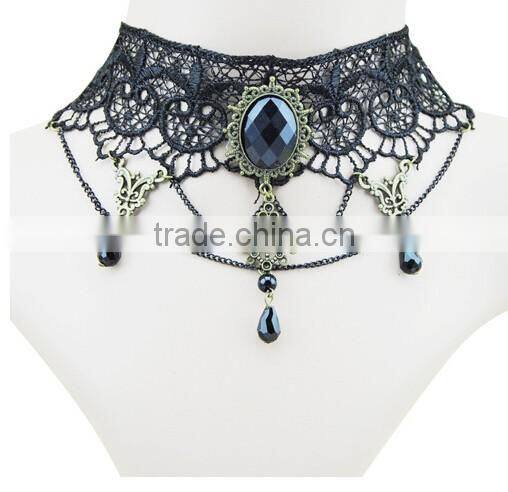 Gothic Acrylic Excellent Beads Lace Collar Victorian Choker Necklace Pendant