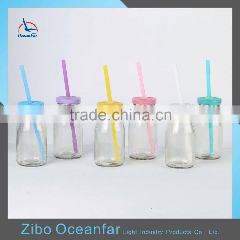 Transparent Soy Milk Bottle High Quality Mini Glass Bottle Coconut Milk With Colored Lid