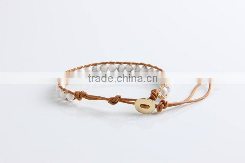 Pure manual needle wear white pine natural stone beads bracelet Leather leather cord bracelet wholesale