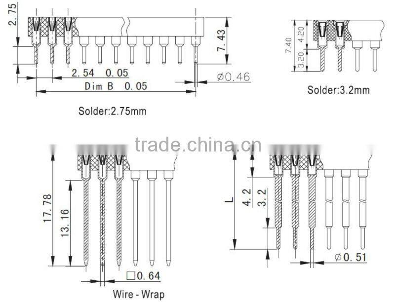 PItch 2.54mm IC Socket Solder Type Wire-Wrap